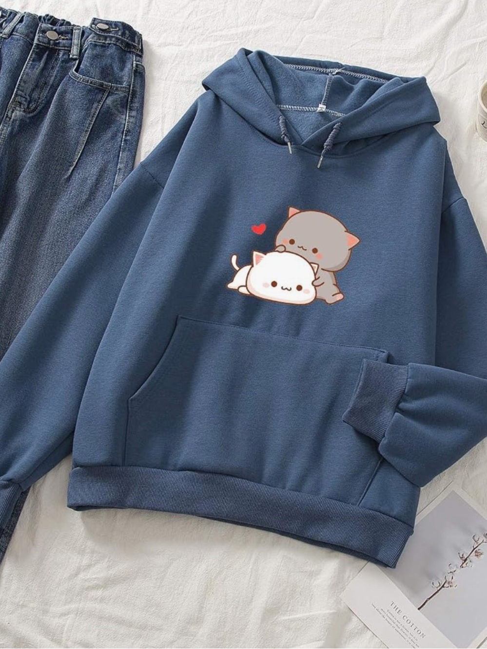 Blue Cute Cats Graphic Hoodie -